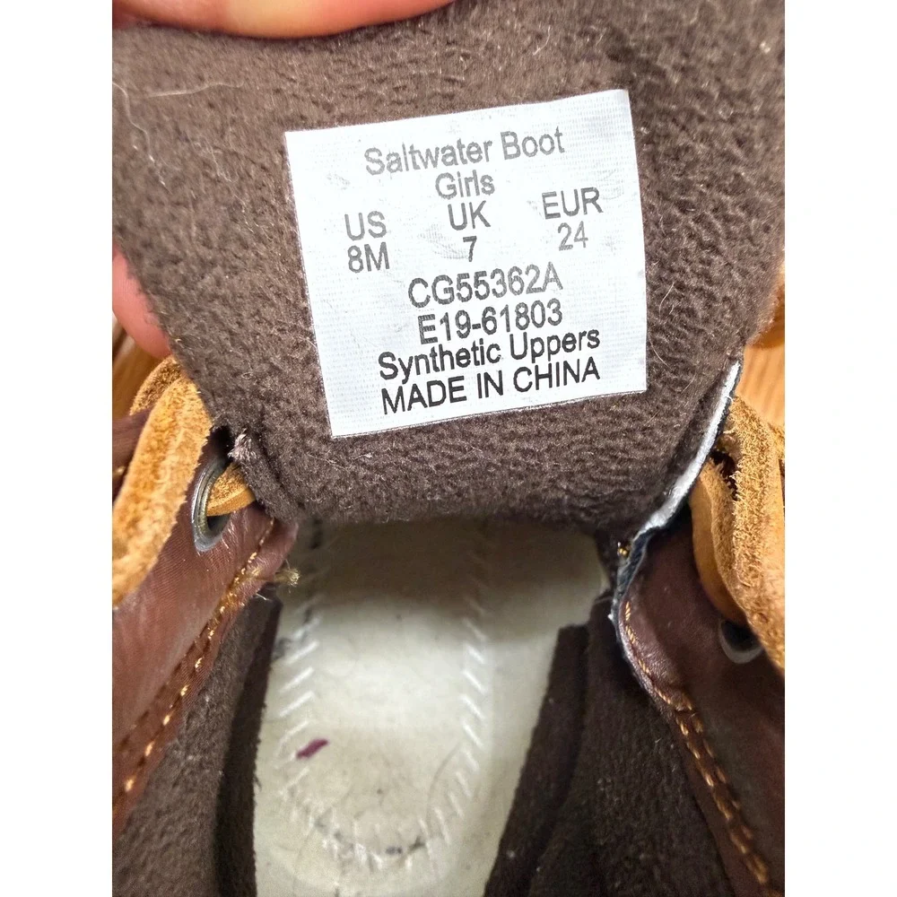 Sperry Saltwater Duck Boots Girls 8M Brown Black Side Zip CG55362A